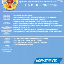 ГРАФИК ПРИЕМА НОРМАТИВОВ ВФСК "ГТО" НА ИЮНЬ 2026 г.
